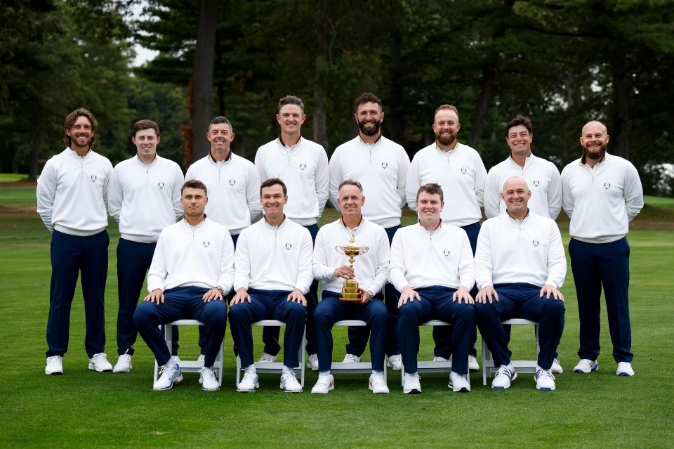 Team Europe Ryder Cup 2025 photo with the trophy.