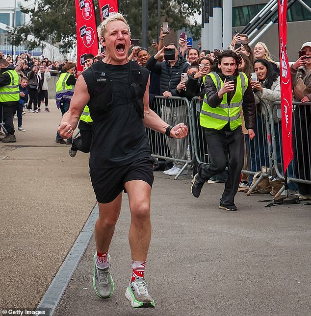 Jamie, 36, completed his challenge of running 150 miles over five days in March, which raised more than £2 million for Comic Relief (pictured)