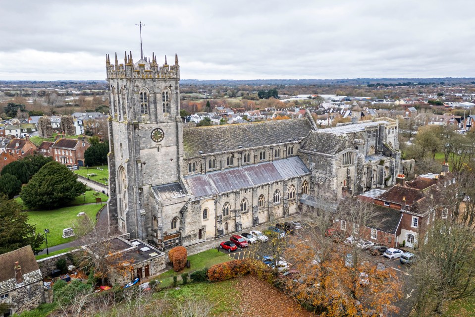 Aerial view of Christchurch Priory.