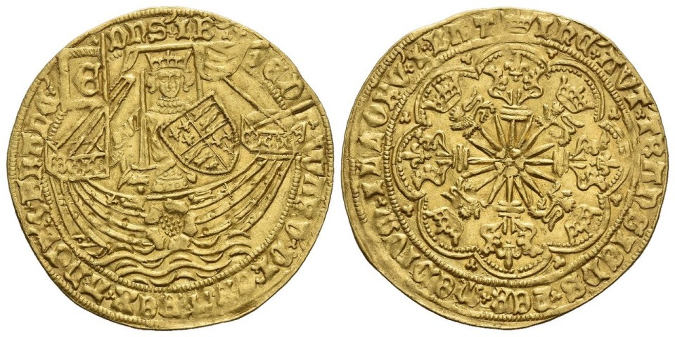Two gold Ryal coins from Edward IV's first reign, struck between 1465-1466.