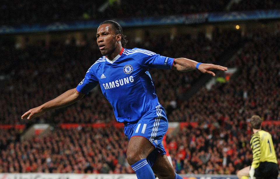 Didier Drogba celebrates his goal against Manchester United.