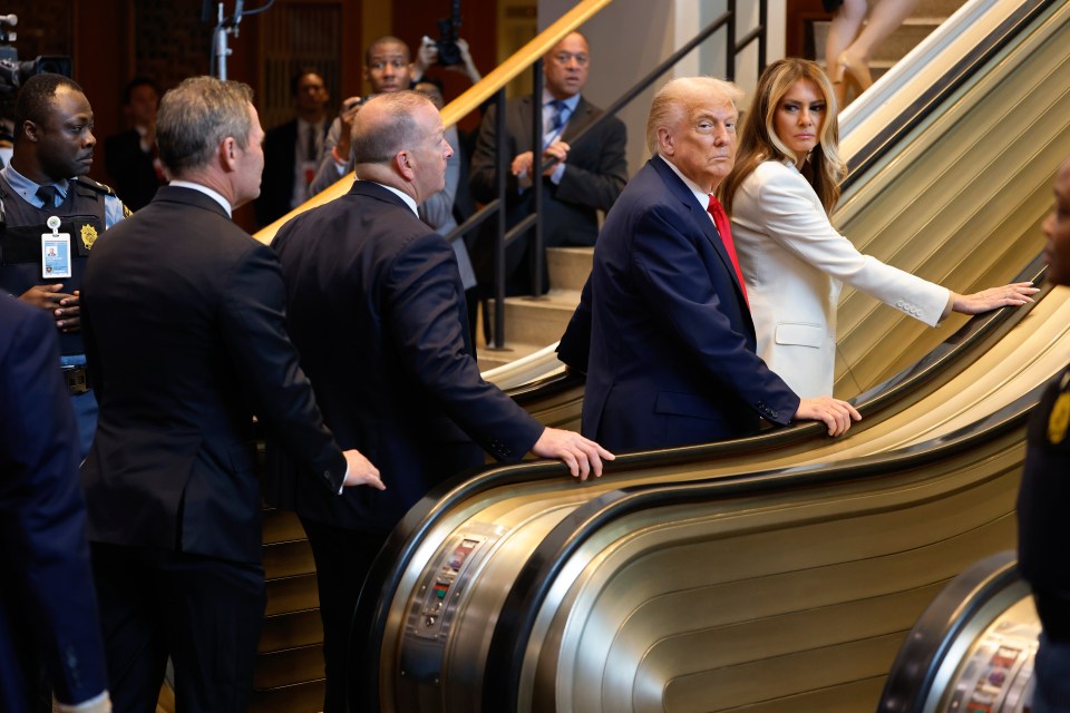 President Donald Trump and First Lady Melania Trump on an escalator at the UN General Assembly.