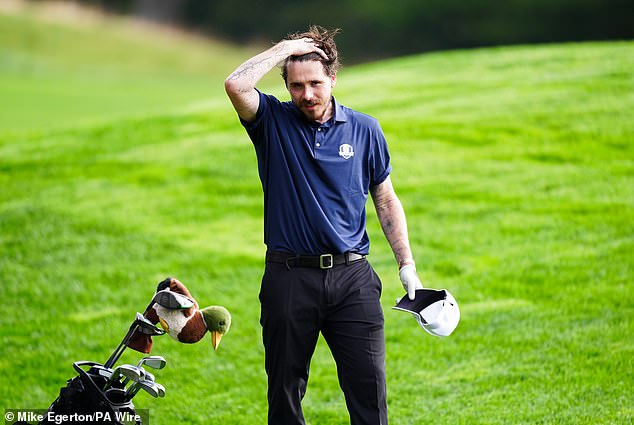The 26-year-old appeared frustrated throughout the game as he continued to hit balls out of bounds and kept getting them stuck in the bunkers