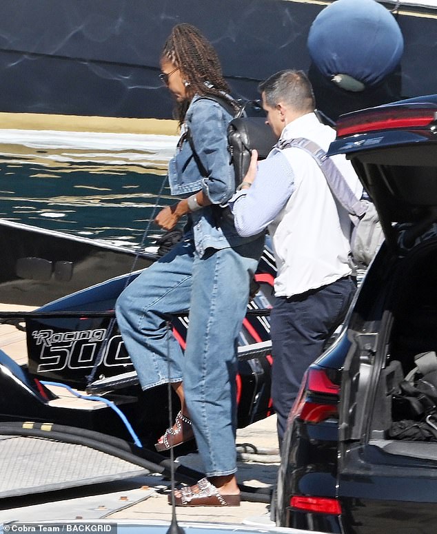 Michelle Obama arrives on Steven Spielberg's yacht in Portofino, Italy, ahead of her husband last weekend