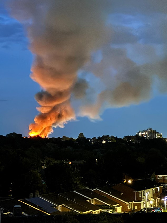The blaze was spotted from miles away