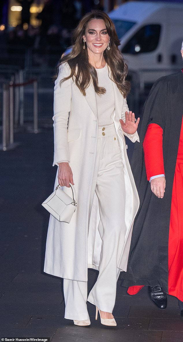 Monochromatic white is a winter classic, as the Princess demonstrated at the 2023 carol service