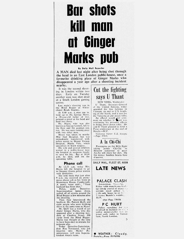 The Daily Mail's article about the shooting at The Blind Beggar the day after the killing