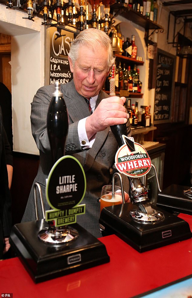 The then-Prince Charles visited the pub in 2016 and pulled a pint of Norfolk ale before chatting to locals