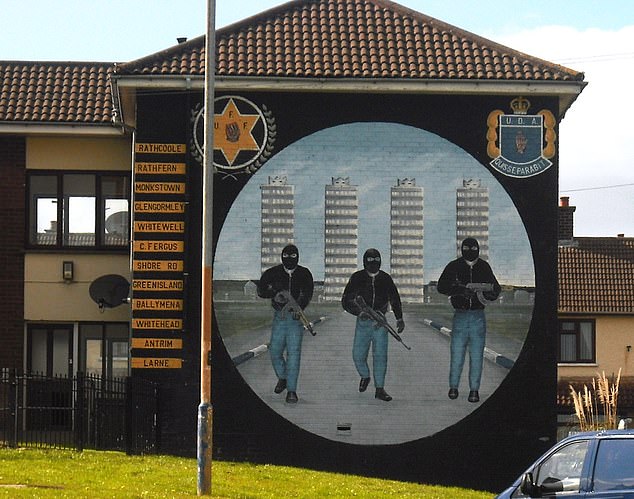A SEA UDA mural in the housing estate of Rathcoole, in Newtownabbey, Belfast, listed the gang's turf