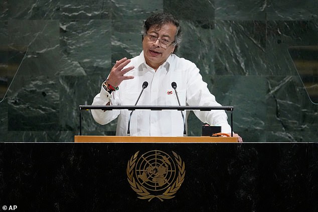 Colombia's president Gustavo Petro speaking at the UN General Assembly. He demanded criminal proceedings against Donald Trump over the strikes