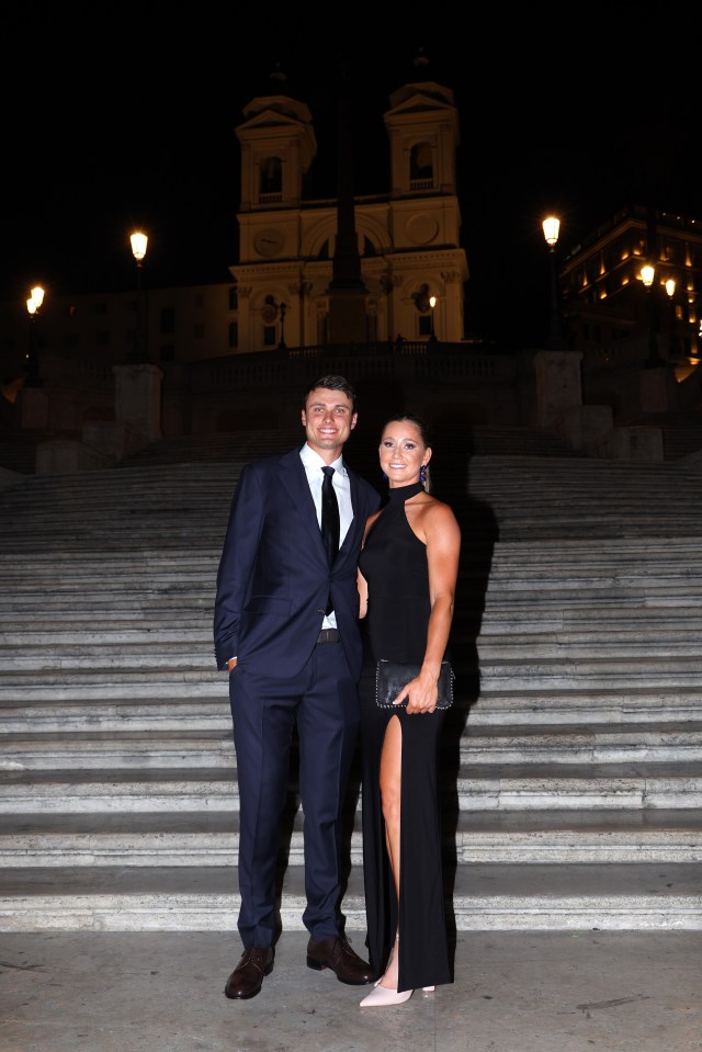 Ludvig Aberg and Olivia Peet at the Spanish Steps in Rome.