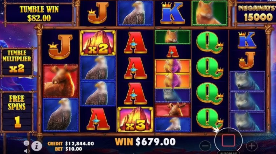 Illustration of a slot machine game with a "WIN $679.00" display.