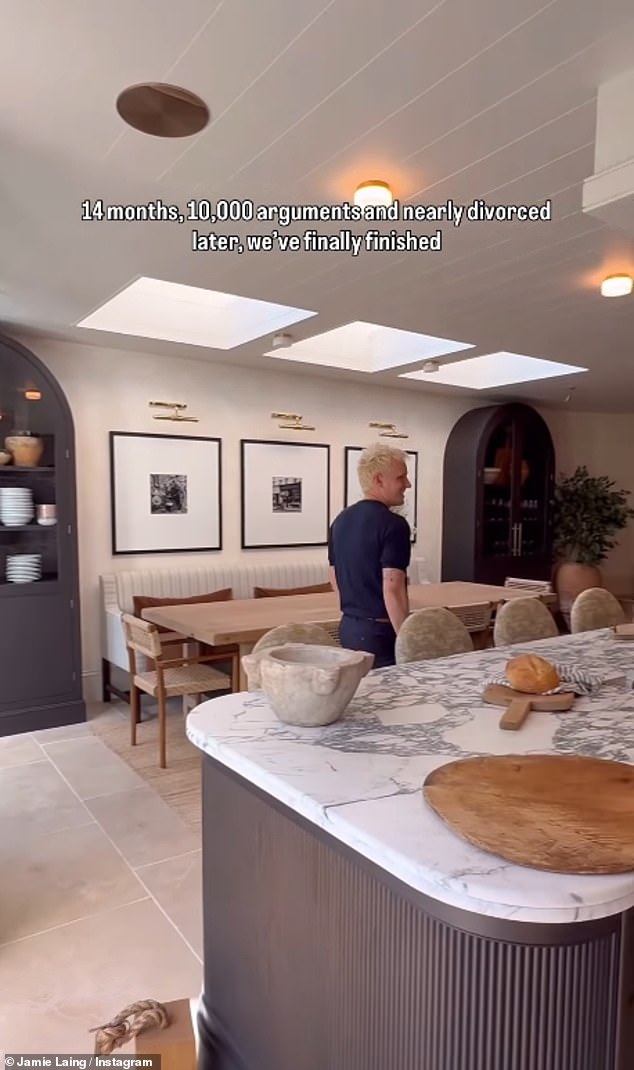 Jamie could be seem beaming as he walked around his gigantic marble kitchen island as he made his way to his stainless steel American fridge freezer