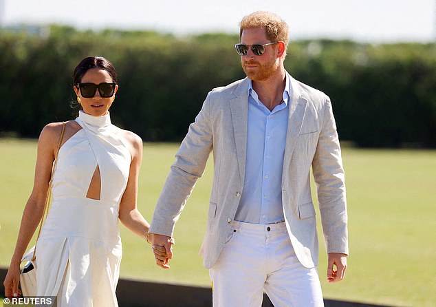 Buckingham Palace sources were keen to make clear at the weekend that the King would not allow the Sussexes, pictured at a polo match last year, to combine royal duties with making money