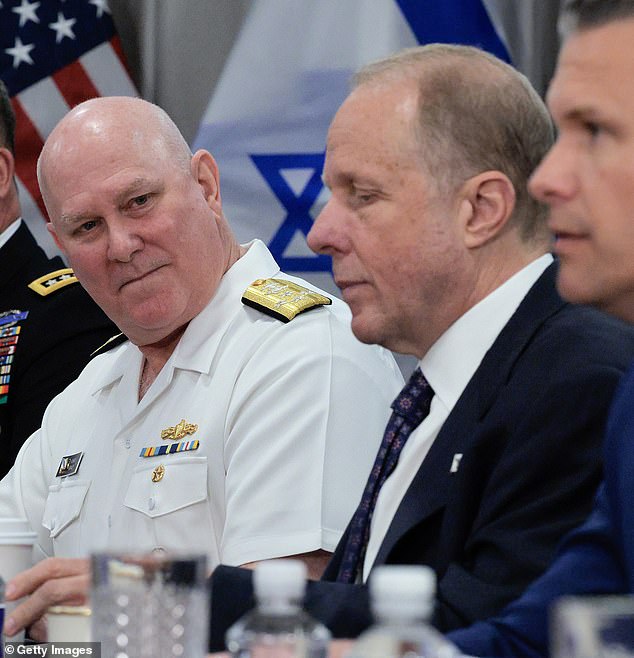 Vice Chairman of the Joint Chiefs of Staff Admiral Christopher Grady at a meeting with Deputy Secretary of Defense Steve Feinberg and Hegseth