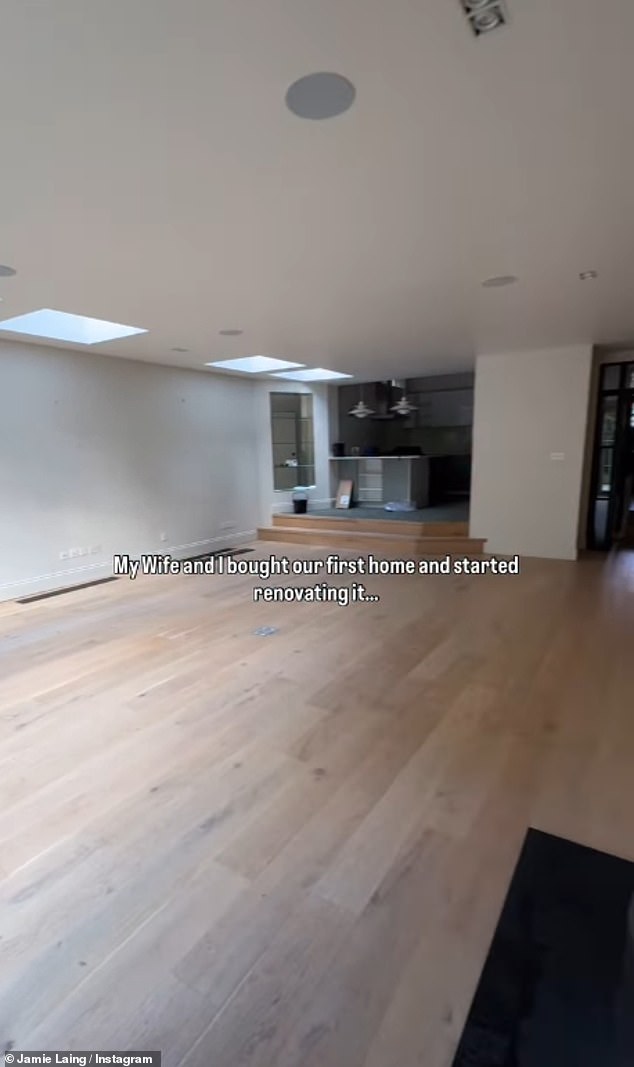 Taking to Instagram, he brought his followers on a tour of the downstairs and showed a look at the property before the renovation - empty with light fixtures dangling from the ceiling