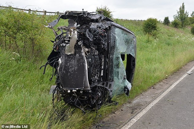 The impact was such that it ripped away the back of her car and jettisoned Zackary, strapped into his baby seat, 160ft onto the opposite carriageway of the A1. Pictured: Anderson's car