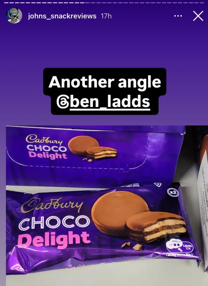 Packaging for Cadbury Choco Delight chocolate bars, with one bar open to show its layers.
