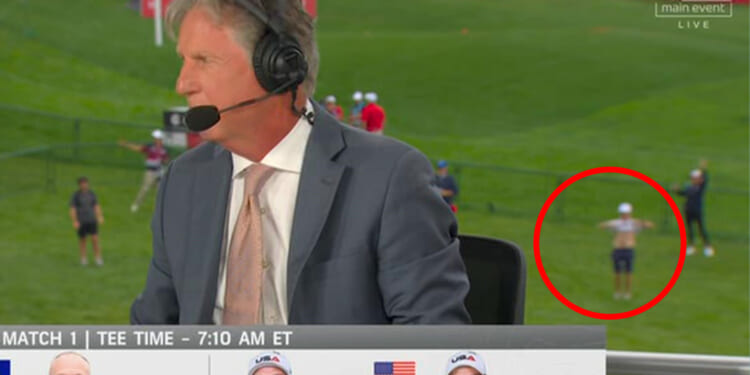 Ryder Cup fan flashes cameras live on TV during Sky Sports' coverage of golf tournament