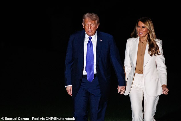 The clip ends with the pair getting off of Marine One and eventually joining hand-in-hand together as they walked across the South Lawn of the White House