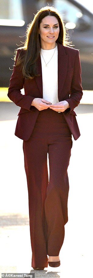 Kate varied her styling with contrasting separates, from a white bodysuit to a pink pussybow blouse, proving its versatility