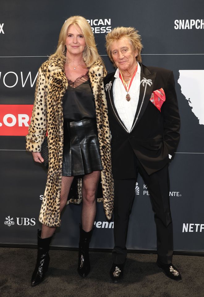 Penny Lancaster and Rod Stewart at the FireAid Benefit Concert.