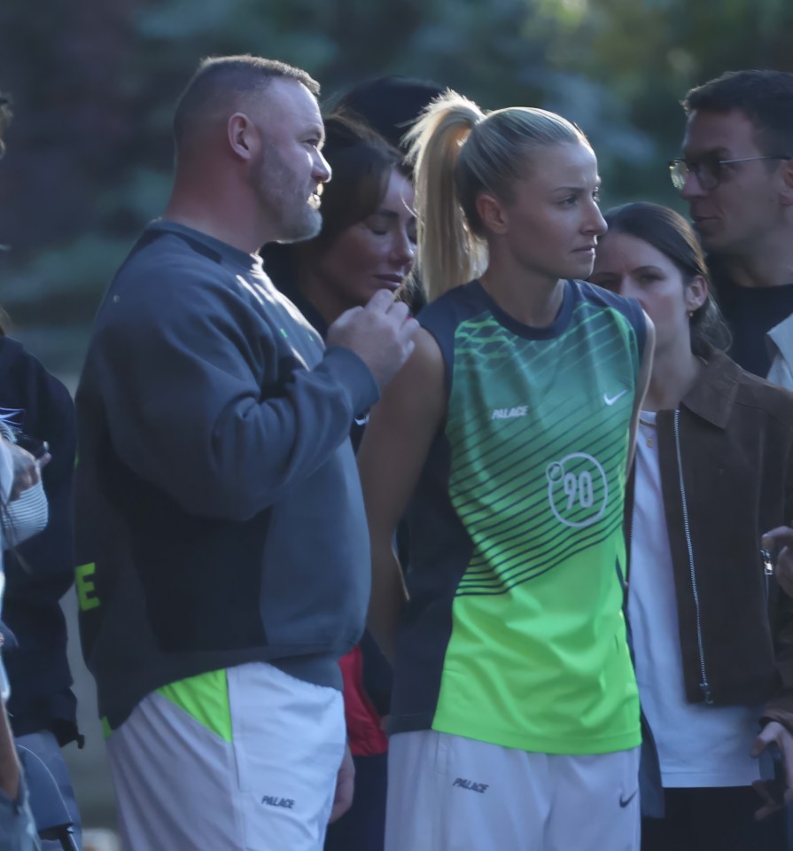Wayne Rooney and Leah Williamson at a Palace Skateboards music video shoot.
