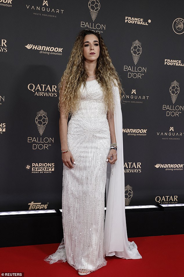Rute, wore an ethereal white gown as she attended the Ballon d'Or ceremony at the Theatre du Chatelet in Paris, where Jota and Andre Silva were remembered