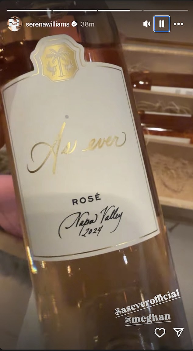 The 44-year-old Grand Slam Champion 'unveiled' a 'beautiful' box of the Duchess's 2024 Napa Valley Rose, saying she 'can't wait' to crack a bottle open