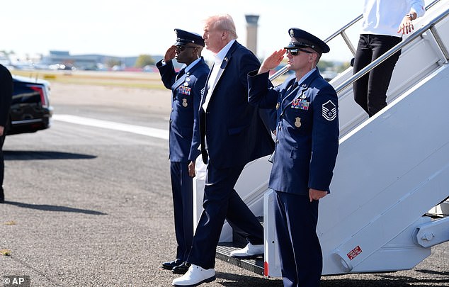 President Donald Trump arrives on Air Force One at Republic Airport, Friday, Sept. 26, 2025, in Farmingdale, N.Y. (AP Photo/Alex Brandon)