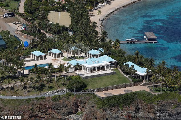 According to Epstein's former housekeeper, the two young princesses and their mother were guests on his private Caribbean island, Little St James (pictured, one of his properties on the island, seen in 2019), in 1998, a paradisiacal bolthole also dubbed 'Paedo Island'
