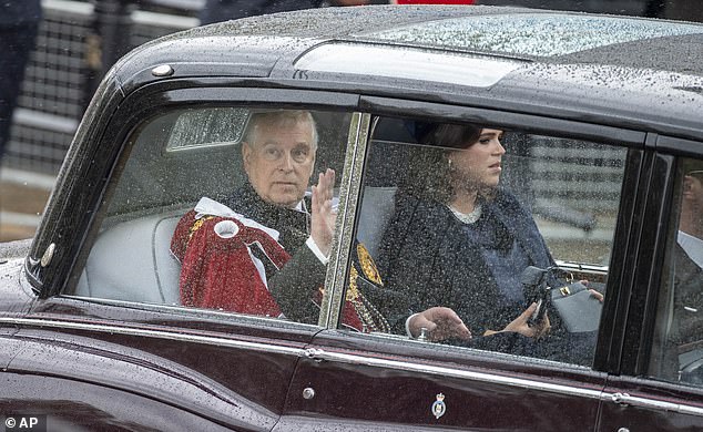 Their lives were disrupted once again by their father's catastrophic Newsnight interview in 2019 ¿ 'something Beatrice encouraged him to do', says the royal source. Pictured: Andrew and Eugenie after King Charles' coronation in May 2023