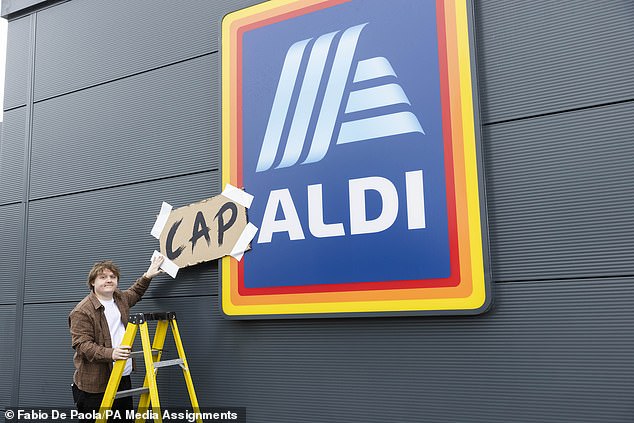 Playing on the retailer's similarity to his name, the 'Someone You Loved' singer, 28, taped a piece of cardboard to the Aldi signs to make them spell 'Capaldi'