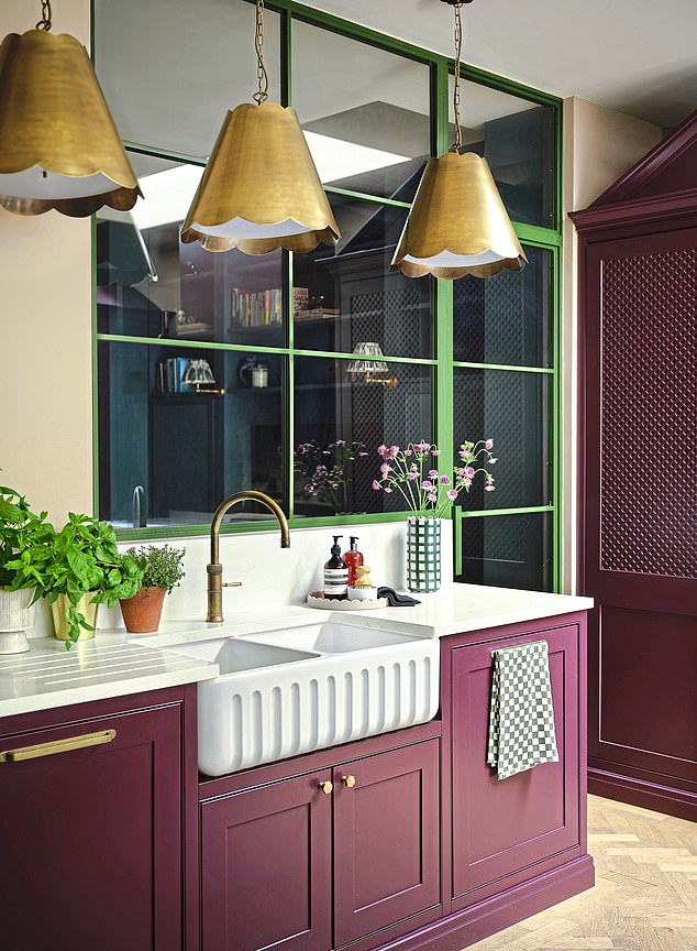 Here, a trio of brass pendant lights (£325 each, pooky.com) cast inviting pools of light over the kitchen sink – practical for washing up while casting a soft glow around the room. For budget-friendlier options, try lightsandlamps.com.