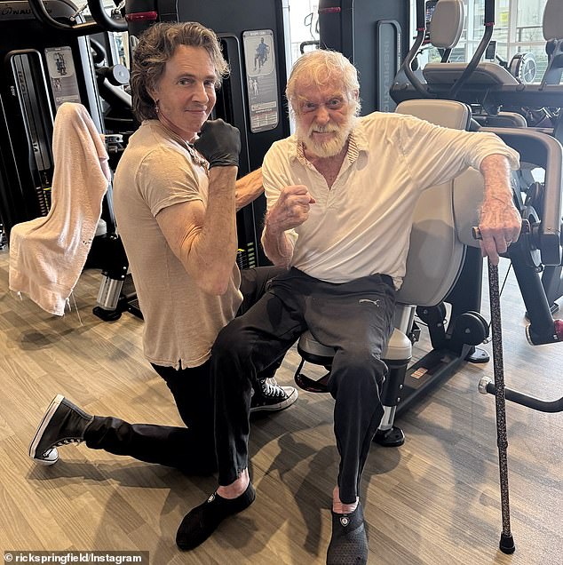 The actor - who recently sparked concern for his health after dropping out of an event last minute - was in the midst of a workout when Grammy-wining singer Rick Springfield stopped by the same gym