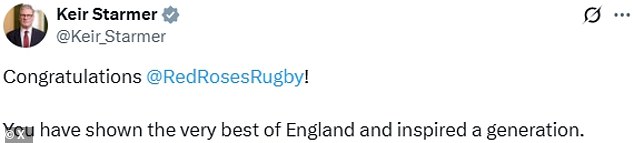 Meanwhile, Prime Minister Sir Keir Starmer also took to X to praise the team after the final whistle