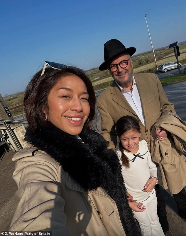 Mr Galloway and his wife Putri Gayatri Pertiwi had been stopped under schedule 3 of the Counter Terrorism and Border Security Act 2019. The couple pictured at the airport with their daughter