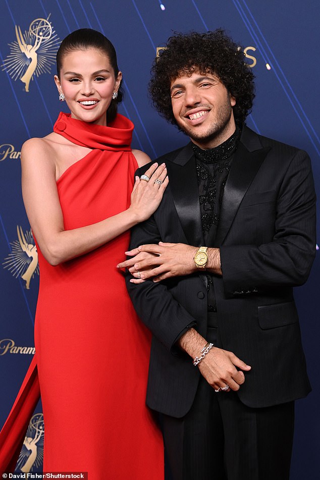Gomez and her fiance will be celebrating their next chapter as husband and wife today; pictured earlier this month