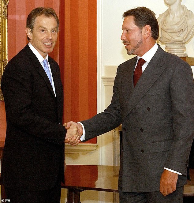 Sir Tony (left) has had a decades-long 'bromance' with Mr Ellison (right), who is worth £290billion - making him the world's second richest man