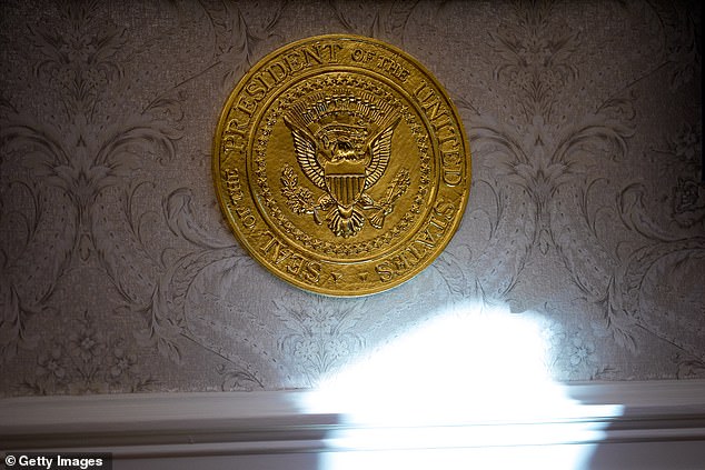 ‘It’s the Golden Office for the Golden Age,’ White House press secretary Karoline Leavitt rhapsodised of the Oval Office redesign, and includes the Presidential Seal in gold on a wall