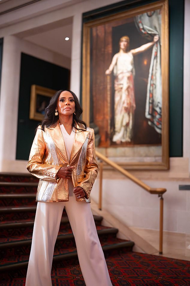 The winner of the Mrs Universe contest in 2022 was among those strugging their stuff at the Guildhall Art Gallery in London for the 'Fashion Frenzee' showcase