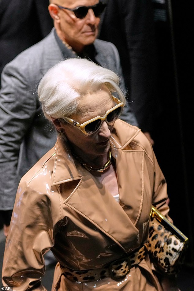 Meryl Streep was also spotted at the star-studded event as she stepped out in a brown leather trench coat