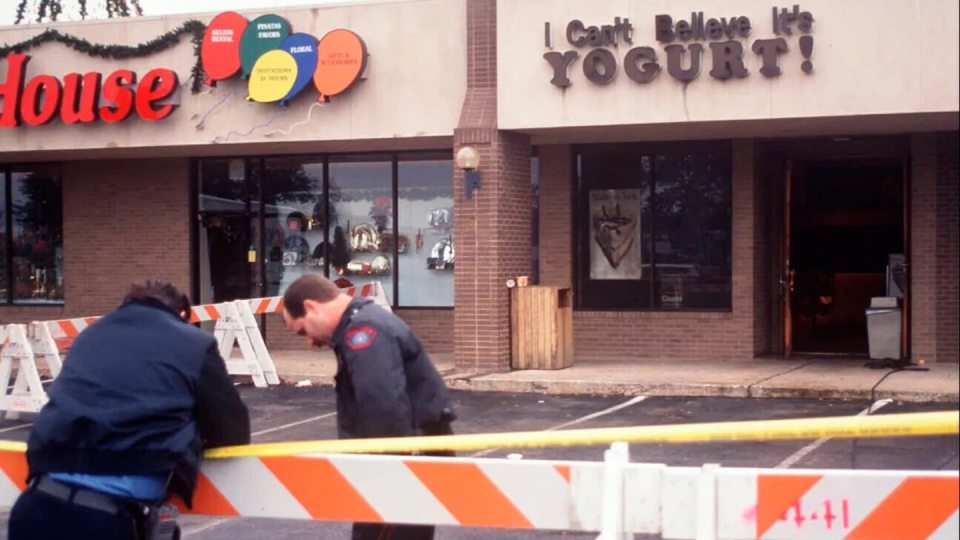 Police at the scene of the "I Can't Believe It's Yogurt!" shop in Austin.