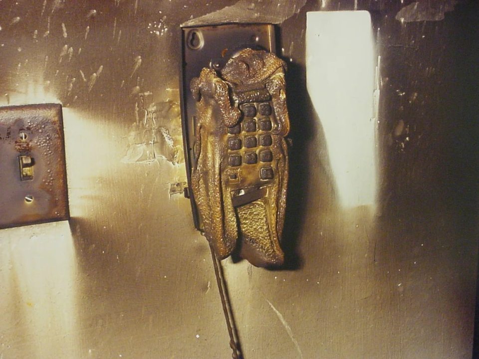 Melted phone and light switch from the 1991 yogurt shop murders.