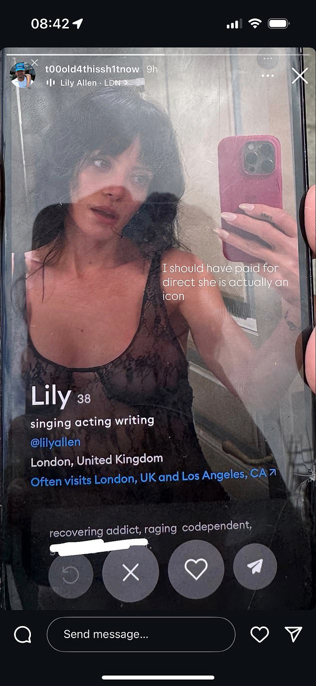 Today, the 40-year-old is a singleton looking for love ¿ and her profile shows a photo of herself wearing racy see-through black lingerie