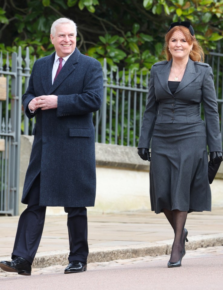Prince Andrew, Duke of York, and Sarah, Duchess of York, attending the Thanksgiving Service for King Constantine of the Hellenes.