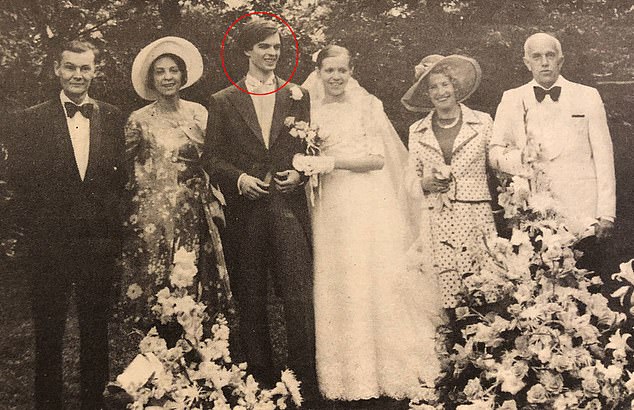 Brigitte at her wedding to André-Louis Auzière (circled) in June 1974. He died in December 2019 at the age of 69