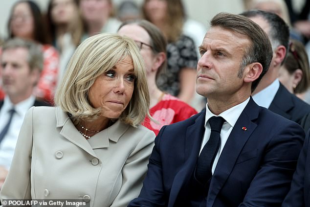 France's President Emmanuel Macron and his wife Brigitte Macron attend a ceremony during their visit to The British Museum in London on July 9, 2025
