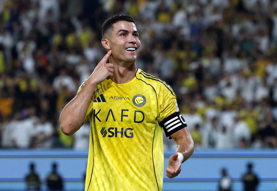 Cristiano Ronaldo celebrates scoring a goal for Al Nassr.