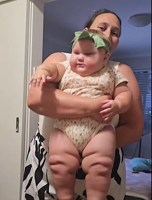 Six-month-old Gianna weighs 2st 3lb (14kg). She was 11lb (5kg) at birth